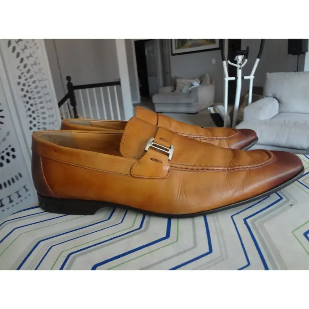 Magnanni Loafers Lino Bit Buckle Burnished Tan Leather Men 8.5 M Moc